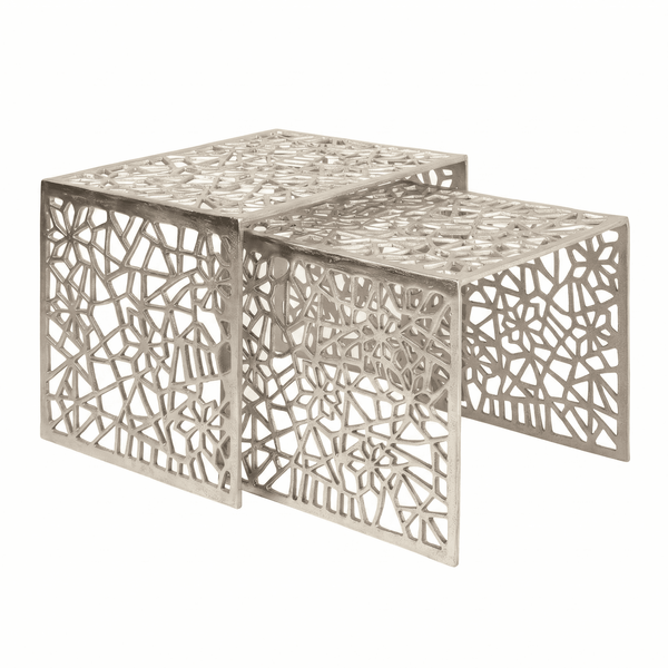 2er Set Couchtisch Aluminium Silber - Design Beistelltisch Set - Metalltisch Wohnzimmertisch modern Alu - Sofatisch rechteckig Metall - Loungetisch Set Satztisch Handmade