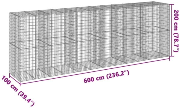 vidaXL Gabione mit Deckel 600x100x200 cm Verzinktes Eisen 3295235 Bild 6
