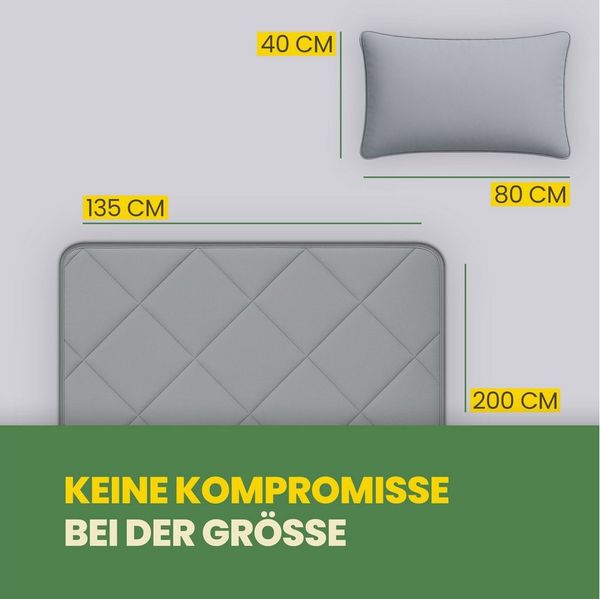 Bestlivings Steppbett + Kopfkissen inkl. Beutel für Reisen/Camping, Füllung: Polyester, Decke 135x200, Kissen 40x80, ohne Bettwäsche nutzbar, 60°C waschbar