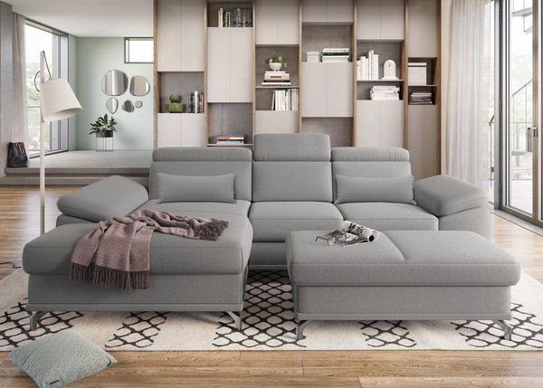 sit&more Ecksofa Cabrio L-Form, mit Sitztiefenverstellung, Arm- und Kopfteilverstellung, 2 Nierenkissen, Federkern, optional Bettfunktion und Stauraum