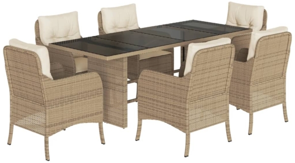 vidaXL 7-tlg. Garten-Essgruppe mit Kissen Beige Poly Rattan 3211886