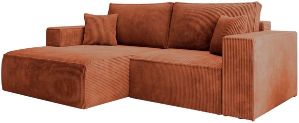 Selsey 'Farese Mini' Ecksofa mit Cordbezug, Schlaffunktion und Stauraum, Rostrot, links