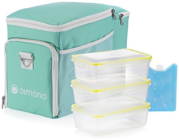 Dimono Frischhaltedose DIMONO Isoliert Kühlbox Tasche-Picknick Thermotasche mit 3 Lunchboxen, Stoff, (inkl. 3x Brotzeit-Dose), mit Kühlakku & Flaschenfach