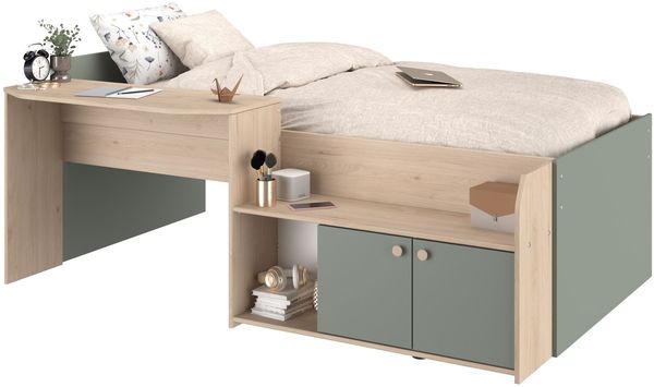 Hochbett halbhoch Parisot Jade 90x200 Holznachbildung Grün/Eiche
