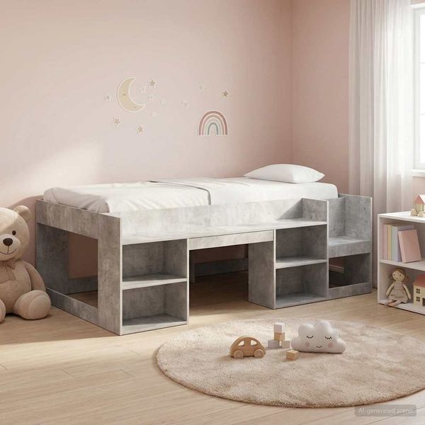 vidaXL Kinderbettgestell mit Stauraum Betongrau 90x200 cm 3422606