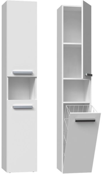 ibonto Hochschrank Badezimmerschrank mit Korb & flexibler Türöffnung - Platzsparend