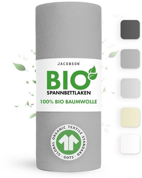 Jacobson Spannbettlaken BIO, Jersey Spannbetttuch, Bettlaken 160 g/m², 100% BIO-Baumwolle, Gummizug: rundum, GOTS zertifiziert