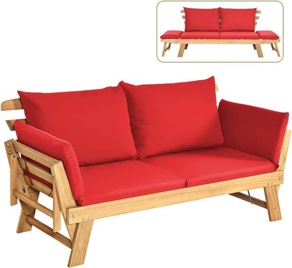 COSTWAY Gartenbank, mit klappbaren Seitenlehnen & Auflage, 320kg belastbar