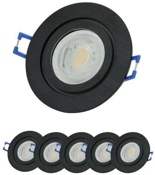 Sweet LED LED Einbaustrahler 6er Set IP44 Bad Aluminium 7W GU10 LED Deckenspots Schwarz 230V, Dimmfunktion, LED fest integriert, 3000K - warmweiß, Deckenspots, Deckenstrahler, Einbauleuchten, spritzwassergeschützt