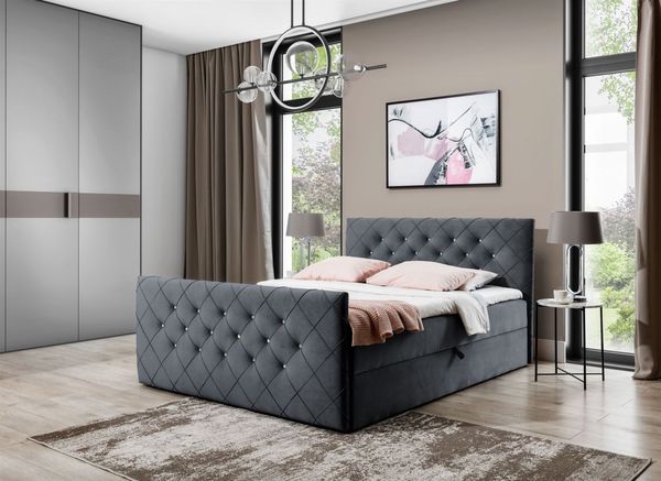 Boxspringbett Schlafzimmerbett EIVOR 200x220cm Stoff Magic Velvet Anthrazit