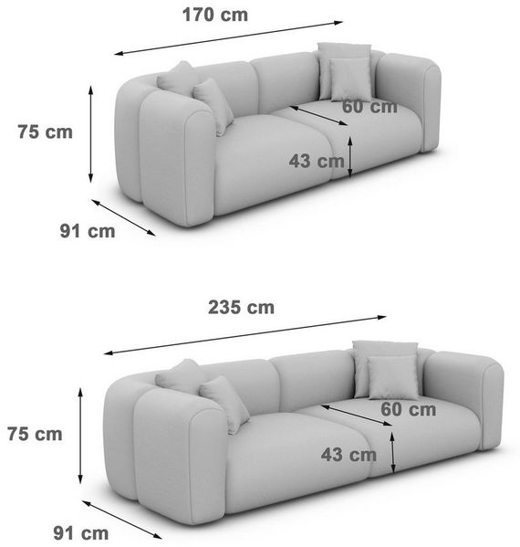 Sofa Dreams Polstergarnitur Venturia 3er & 2er Couchgarnitur, (Sofa-Set, 2 Teile, Couchgarnitur, inkl. Zierkissen), 3-Sitzer, 2-Sitzer Sofagarnitur, Lounge, Samtstoff Bezug in Dunkelgrau