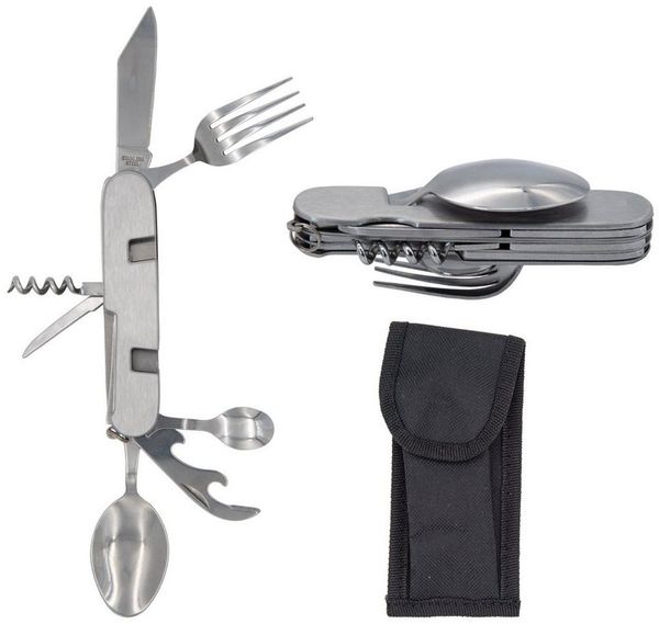 TSB Werk Besteck-Set Campingbesteck Camping Outdoor Essbesteck 7 in 1 (7-tlg), Feldbesteck, Survival, Klappbesteck