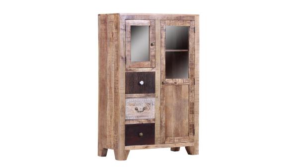 Highboard PUNO Vitrine Mango und Akazie Massivholz 2-türig