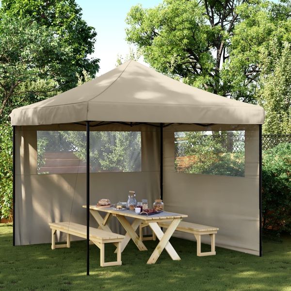 vidaXL Partyzelt Faltbar Pop-Up mit 2 Seitenteilen Taupe 4004923