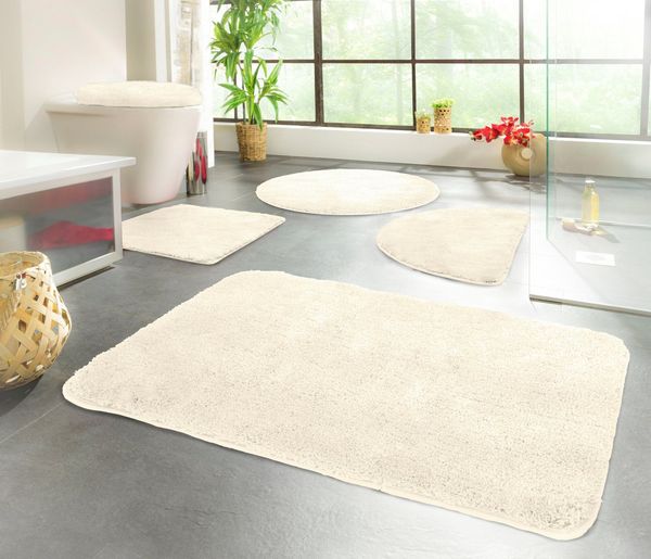 KiNZLER Badematte Chaozhou, Höhe 20 mm, rutschhemmend beschichtet, fußbodenheizungsgeeignet, Polyester, 2-tlg. Stand-WC Set, Badteppich, Uni Farben, weich, als rechteckig, rund & Set erhältlich