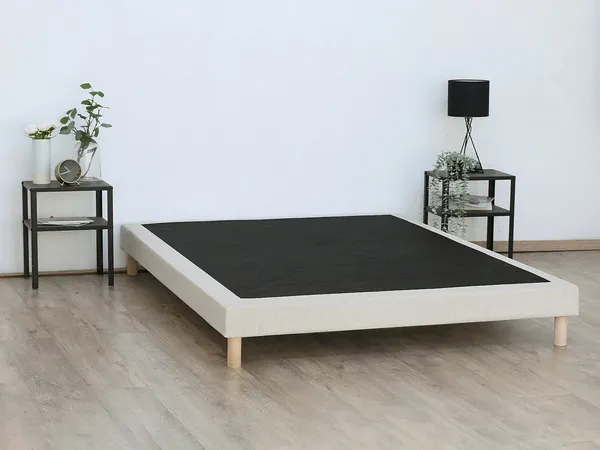 Vente-unique - KOZANI Lattenrost und Bettrahmen Stoff Beige - B 140 cm x H 23 cm x L 190 cm