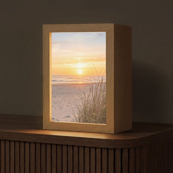 OnlyWow Tischleuchte Lightbox Sonnenuntergang - Dünen - Meer, Dimmbar, Farbwechsel, LED, Warmweiß, Kaltweiß, Neutralweiß Einstellbar, Tischlampe, Schreibtischlampe, Desk, Dimmbar, mit Kabel, LED