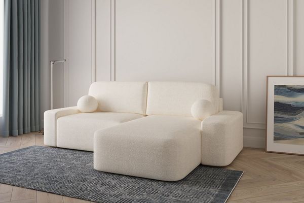 MOEBLO Ecksofa Lisbon aus Bouclé, Ottomane beidseitig montierbar Couch für Wohnzimmer Schlafsofa Sofagarnitur Sofa Eckcouch L-Form, mit Relaxfunktion