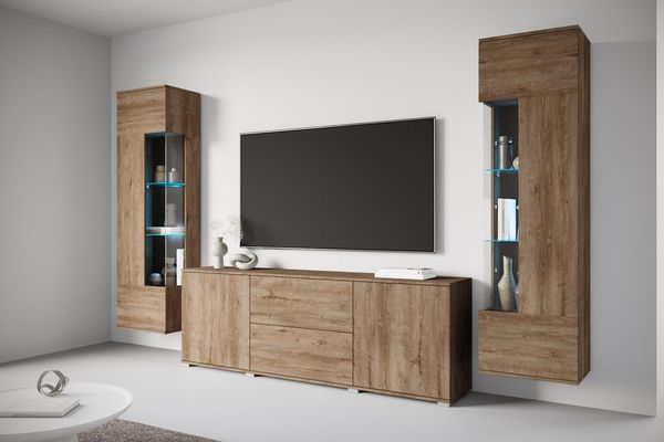 OTTO home Wohnwand KENIA, (Komplett-Set, 3-St), Vitrinen mit Eckverglasung, hängend und stehend montierbar