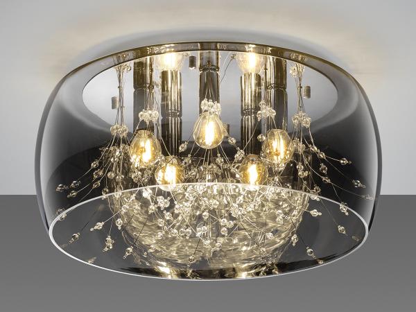 Kristall Deckenleuchte CRYSTEL Glas Chrom verspiegelt & Rauchglas Optik, Ø 50cm