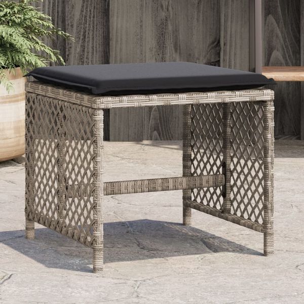 vidaXL Gartenhocker mit Kissen 4 Stk. Hellgrau 41x41x36 cm Poly Rattan 365053