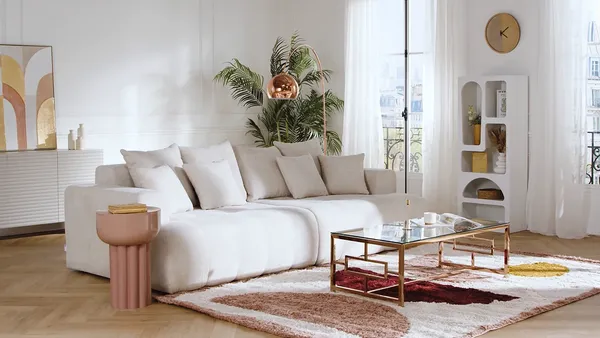 Vente-unique - MOTINO Sofa Stoff Beige - B 140 cm x H 102 cm x L 272 cm