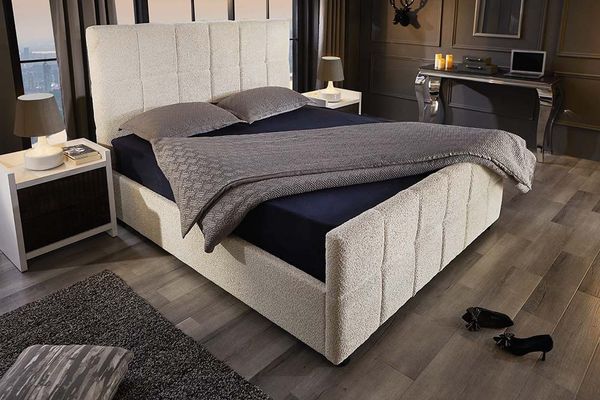 riess-ambiente Boxbett PRESTIGE 160x200 cm creme Bouclé – mit Bettkasten & Kopfteil gepolstert (Einzelartikel, 1-St), Teddystoff-Optik, Stauraum unter der Liegefläche, elegantes Design