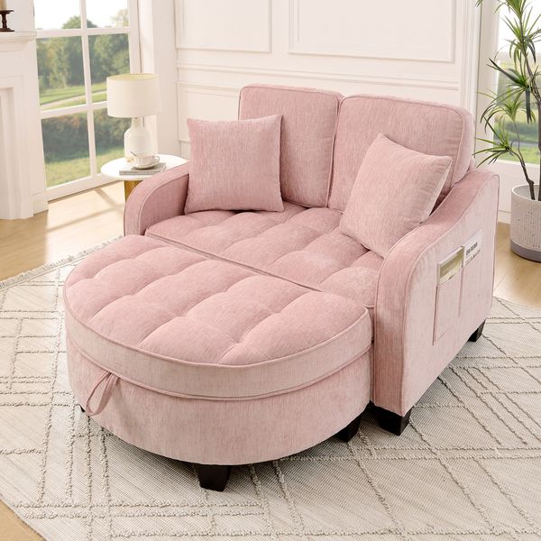 Multifunktionales Sofa,2-in-1 Sofa-Bett Aufbewahrungs-Hocker atmungsaktiver hautfreundlicher Stoff umweltfreundliches Eukalyptusholz Passend für kleine Wohnzimmer Studienzimmer Schlafzimmer,Pink,