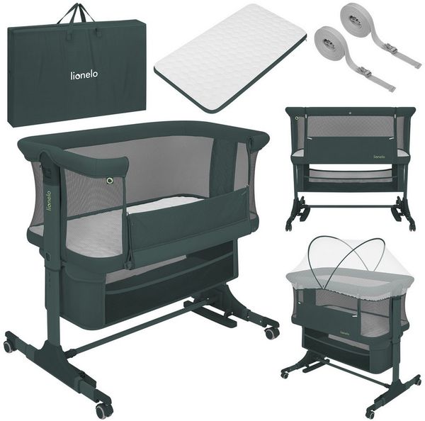 lionelo Baby-Reisebett JODIE, 3in1 Beistell/freistehend/Wiege/6 Stufen/Netzseiten/4 Rollen