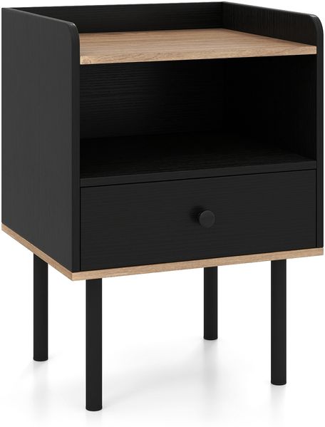 Nachttisch Nachttisch mit Schublade & offenem Ablagefach moderner Sofatisch mit Metallbeinen Schwarz