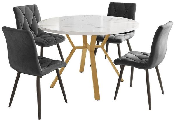 Flieks Essgruppe runder Esstisch mit 4 Stühlen Set, (Set, 5-tlg, 1 Tisch mit 4 Stühlen), Sitzgruppe Küchetisch 100x75cm Esszimmertühle Samt Metallbeine