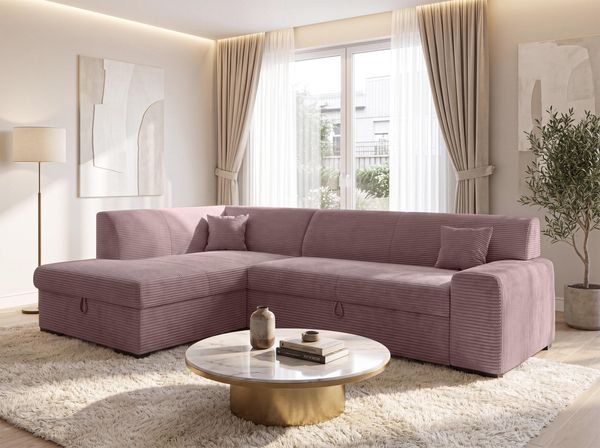 AX LIVING Rosa Sofa mit Schlaffunktion Lucera 260 cm Ecksofa Altrosa L