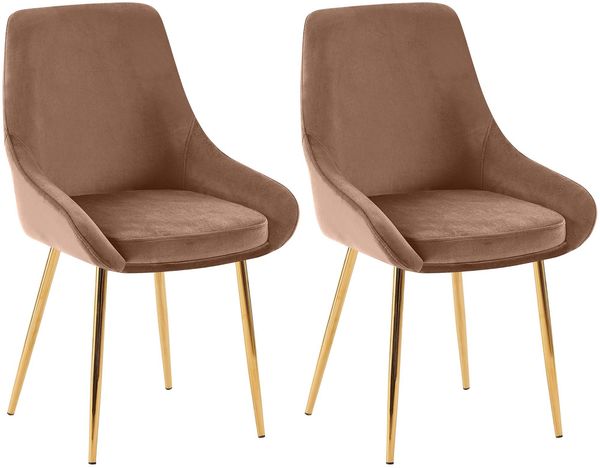 2er Set Esszimmerstuhl PUNAR - Samt Braun 50x53x86 cm Gold | Essstühle Esszimmerstühle Küchenstühle Wohnzimmerstühle