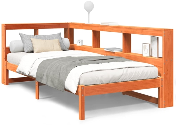 vidaXL Massivholzbett mit Regal ohne Matratze Wachsbraun 90x200 cm 3324328