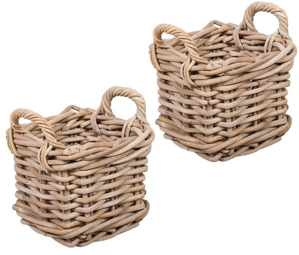 2er Set Rattankorb BAKUL eckig Grey ca. 20cm Aufbewahrungskorb Dekokorb Korb