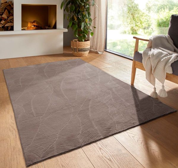 TaraCarpet Teppich TaraCarpet Homestyle 391 Blätter, rechteckig, Höhe: 10 mm, Felloptik hoch-tief weich waschbar floral taupe 50x80