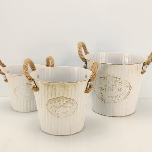Online-Fuchs Blumentopf 3 runde Blumentöpfe aus Metall im Vintage Look - Pflanzkasten (3er Set), Blumenkasten, Zink