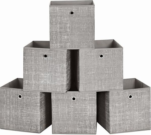 SONGMICS Ordnungsboxen, 6er Set, aus Vliesstoff mit Griff, 30 x 30 x 30 cm, Organizer Box, für Würfelregal, Faltbox, taupe