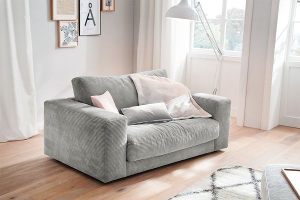 KAWOLA Doppelsessel MADELINE Loveseat Cord hellgrau 86 x 127 x 170 cm