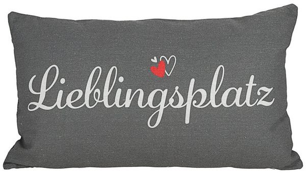 CEPEWA Dekokissen Kissen Lieblingsplatz 40x25cm grau Baumwolle PES 180g Reißverschluss