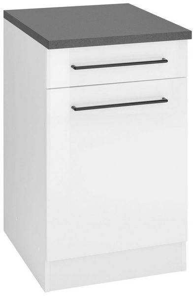 KOCHSTATION Unterschrank KS-Tulsa 50 cm breit, 1 Tür, 1 Schubkasten, schwarzer Metallgriff, MDF Front