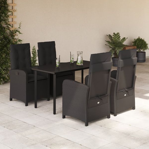 vidaXL 5-tlg. Garten-Essgruppe mit Kissen Schwarz Poly Rattan 3212323