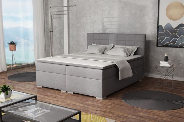 Boxspringbett Schlafzimmerbett FARUK 200x200cm Stoff Lux Hellgrau
