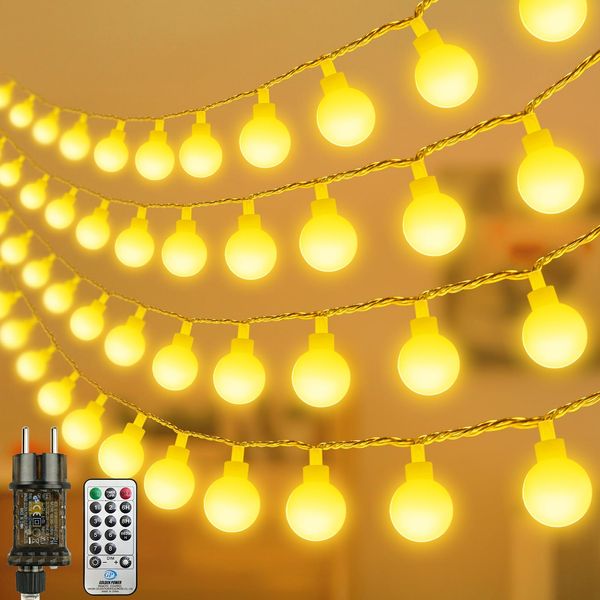 100 LED Lichterkette Strombetrieben,15M Lichterkette Kugel warmweiß mit Stecker für Außen und Innen,IP44 Wasserdicht Lichterketten mit Dimmbar Fernbedienung,Ideal für Zimmer,Weihnachten,Party,Garten