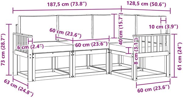 vidaXL Outdoor-Sofagarnitur mit Kissen 4 pcs Weiß und Beige 3387557 Bild 7