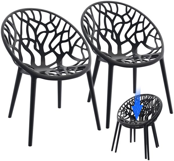 STEELSØN 'Quanta' Gartenstuhl, schwarz, Kunststoff, wetterfest und UV-beständig, Balkonstuhl stapelbar, bis 120 kg belastbar, 2er Set