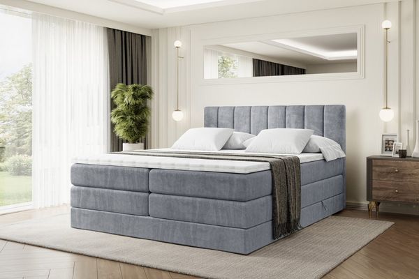 ALTDECOR 'OTTA KING' Boxspringbett, (Multipocket-Matratze H4, H3 Bonellfederung, Topper, Kopfteil), Grau Casablanca, 160 x 200 cm