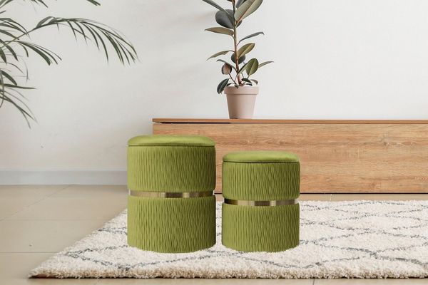 Kayoom Sitzhocker Hocker Milas 2er-Set, Praktischer und versteckter Stauraum (Set, 2 St), stapelbar, mit Stauraum, Edelstahlsockel, Farbenfroh unaufdringlich
