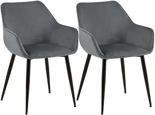 2er Set Esszimmerstuhl HORID - Samt Dunkelgrau 52x63x82 cm | Essstühle Esszimmerstühle Küchenstühle Wohnzimmerstühle
