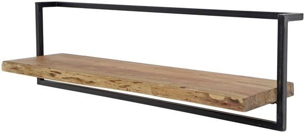 Wandregal Akazienholz massiv, Industrial Design mit Metallrahmen, natur, 100 cm, Baumkantenoptik